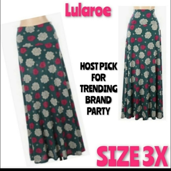 Lularoe Maxi Skirt Plus Size 3X Olive Floral Skirt - Picture 11 of 11